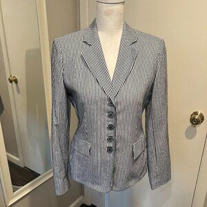 Jones New York Navy & White Pinstripe Cotton Suit Jacket, Size 6